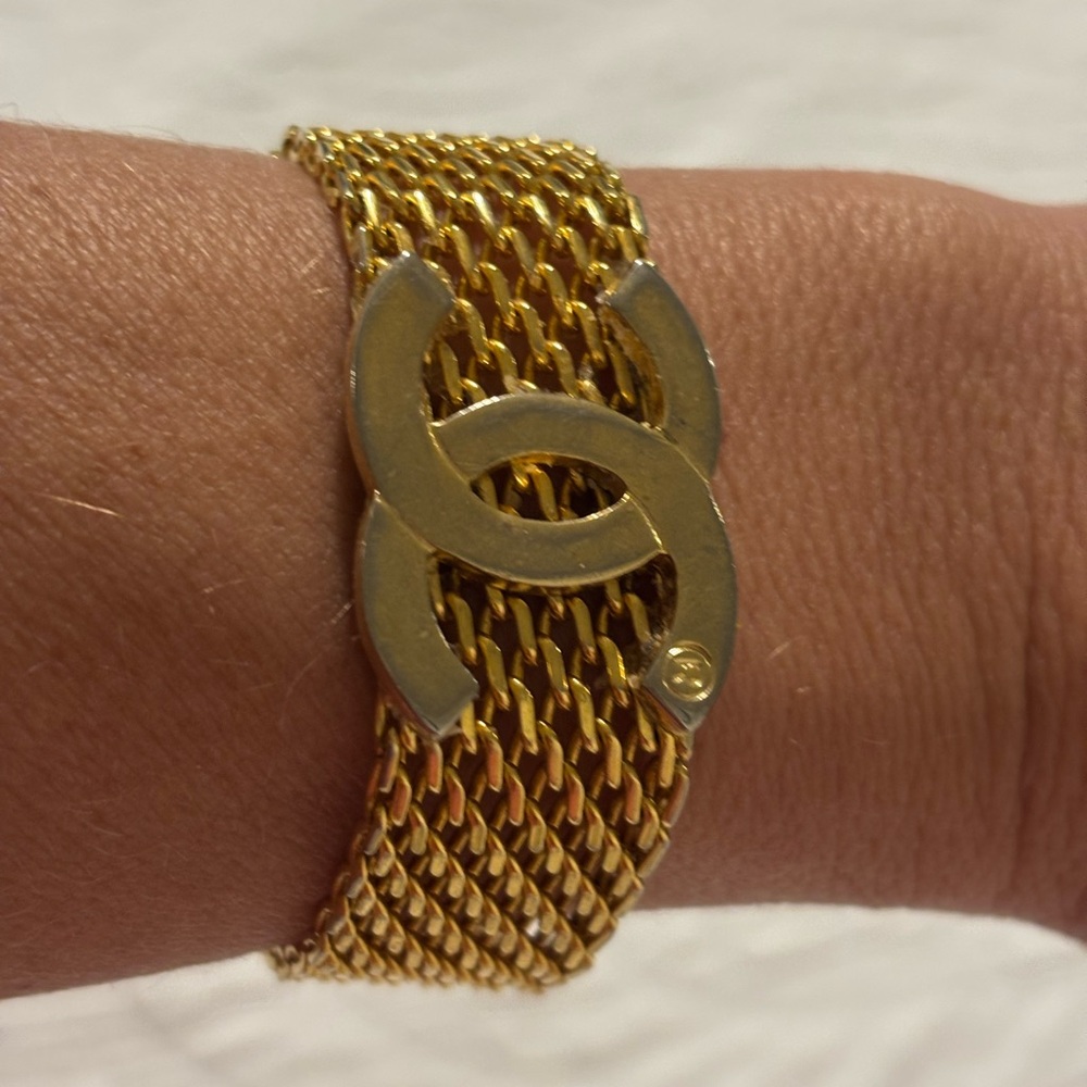 vintage Napier gold plated mesh bracelet with upcycled vintage logo